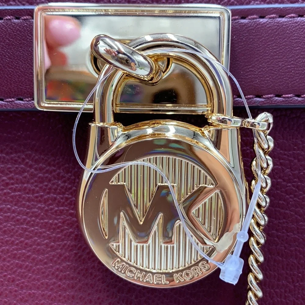 Michael Kors Hamilton Meidum Satchel Shoulder Crossbody Bag Merlot color - Picture 6 of 16